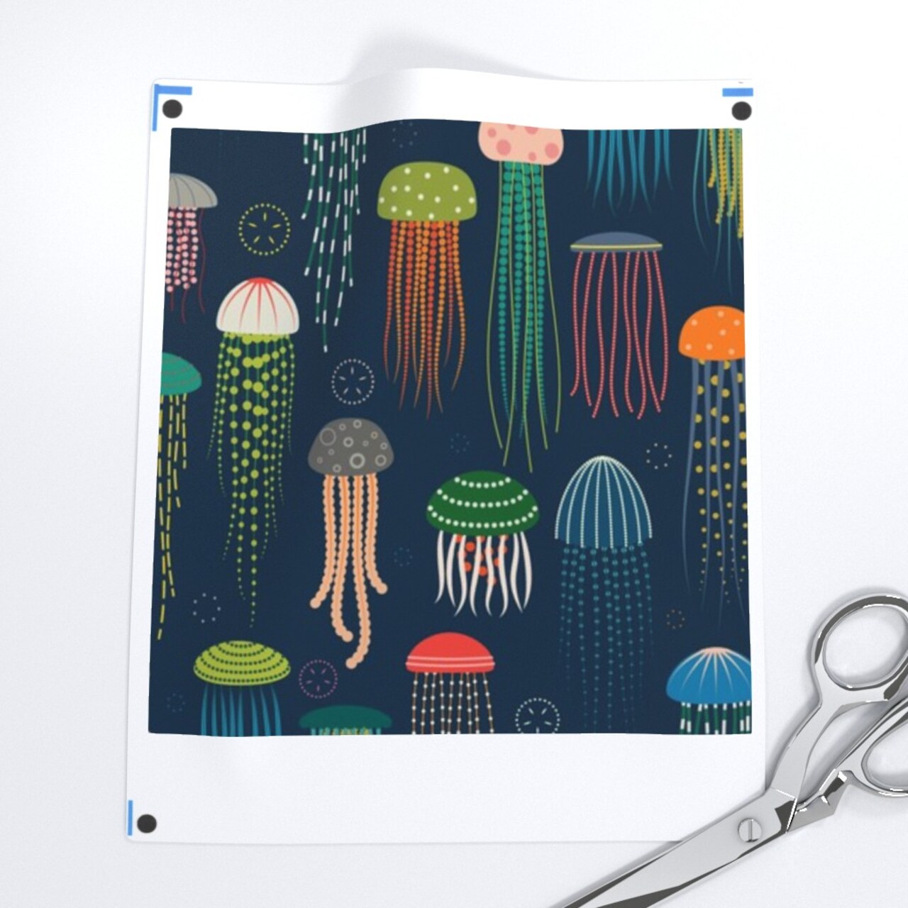 Jellyfish Nautical Underwater Sea Life Ocean Animals Pink Red Blue Orange Custom Printed Fabric by Spoonflower Various Fabrics by the Yard or Fat Quarter